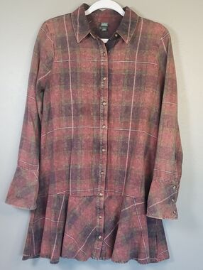 Wild Fable Plaid Flannel Style Mini Dress With Ruffled Hem & Flared Cuffs. Small